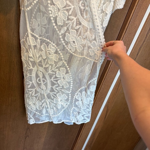 Altar'd State Ivory Mesh Embroidered Duster Lightweight Kimono Festival Boho - Picture 5 of 13